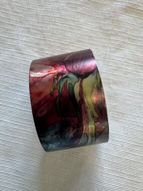 Heartfelt Rose Marbled Resin Cuff Bracelet in Red, Green and Blue